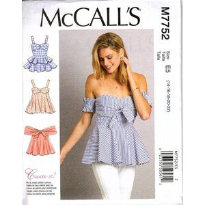 McCall's M7752 Misses 14 to 22 Babydoll and Peplum Tops Uncut Sewing Pattern